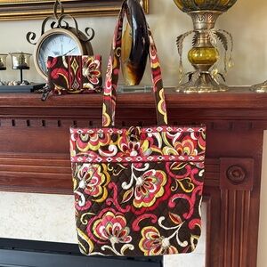 Vera Bradley Puccini Floral Toggle Tote Shoulder Bag & Matching Wallet Quilted